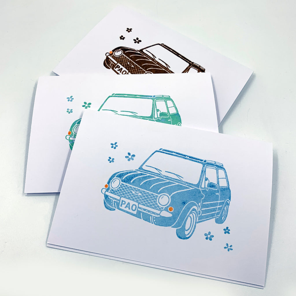 Hand-printed JDM Pao Greetings Cards, designed by Inkymole